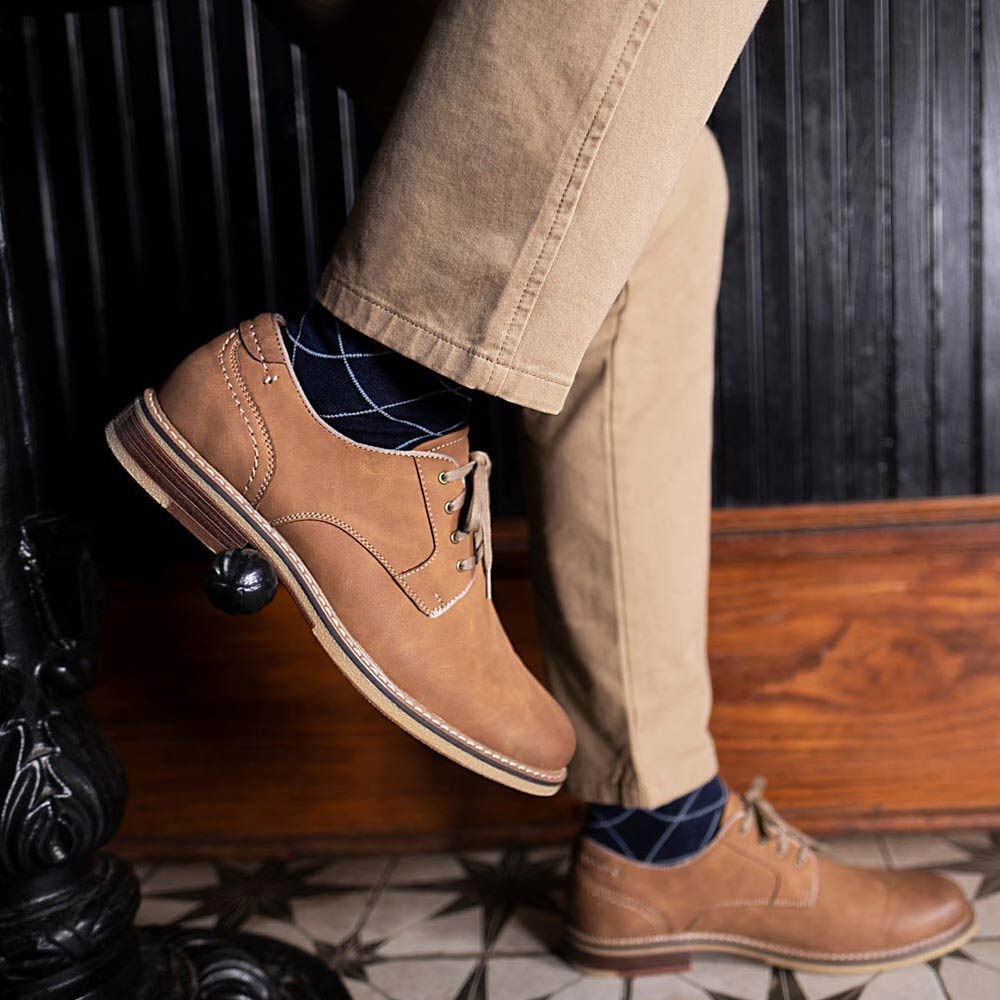 Brown-Dockers Mens Bronson Synthetic Leather Rugged Casual Lugged Sole Oxford Shoe