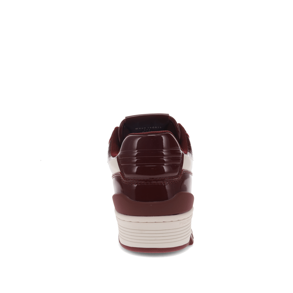 Burgundy/Off White-PONY Mens M100 Low Patent Genuine Leather Premium Lace Up Athletic Sneaker Shoe