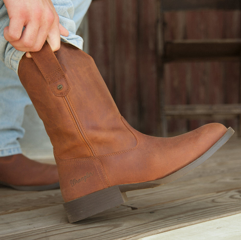 Bridle Brown-WRANGLER Mens Flint Leather Roper Western Work Boot