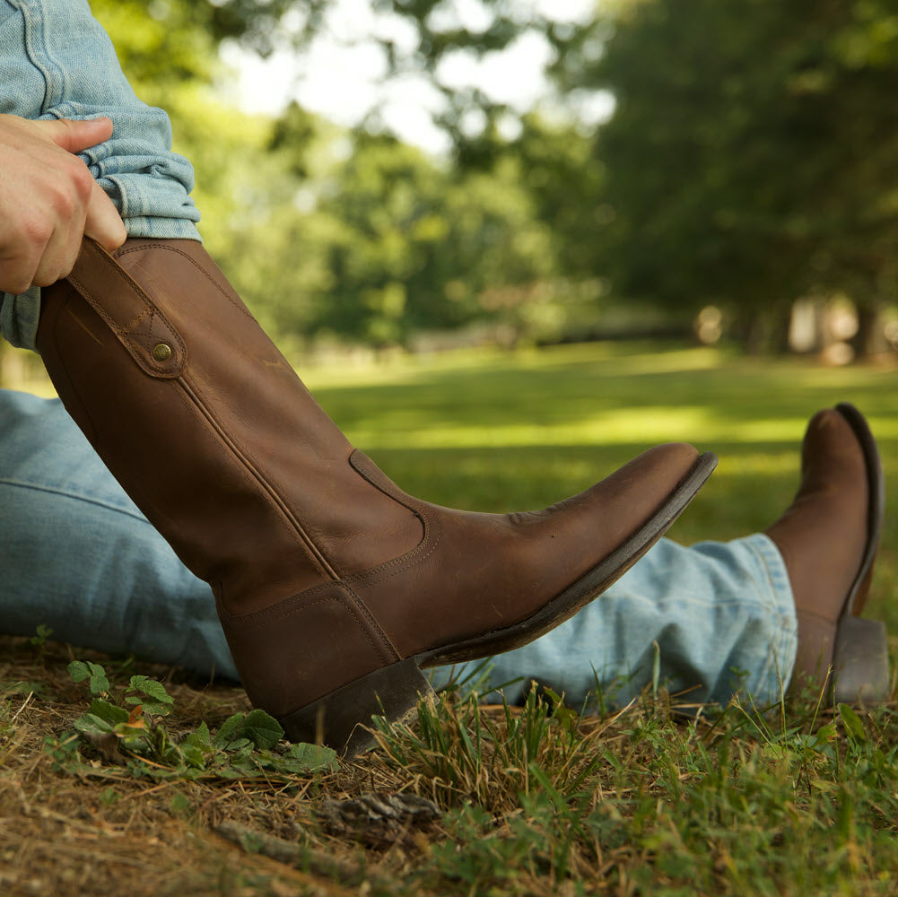 Bridle Brown-WRANGLER Mens Keenan Round-Toe Leather Western Cowboy Boot