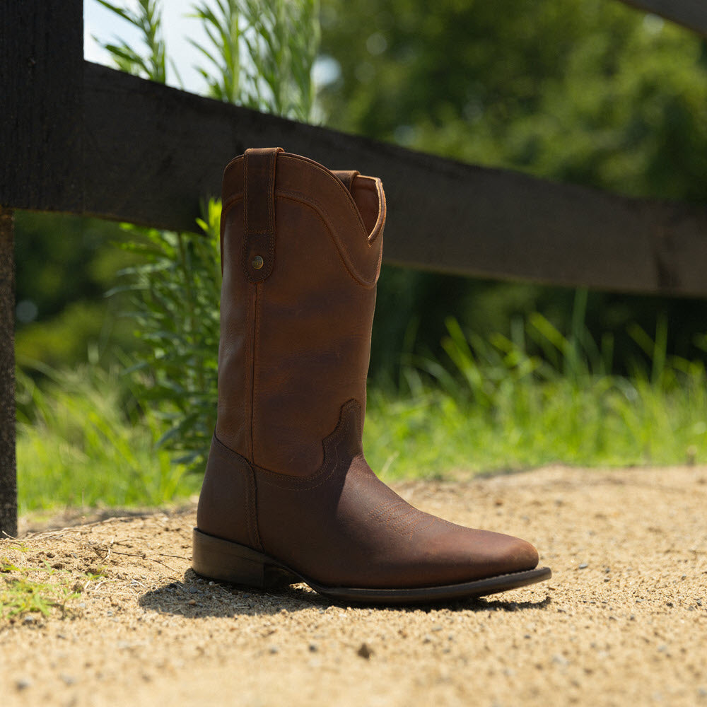 Saddleback Brown-WRANGLER Mens Montana Broad Square-Toe Leather Western Cowboy Boot