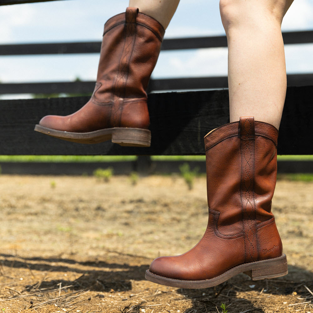 Burnished Saddle-WRANGLER Womens Delilah Leather Round-Toe Western Cowboy Boot