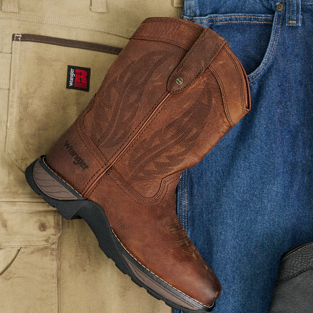 Red Brown-WRANGLER Womens Sable Steel-Toe Square Toe Work Boot