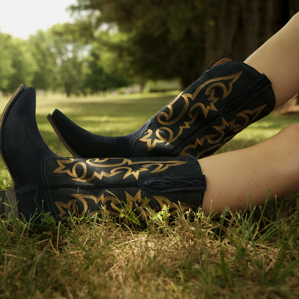 Midnight Denim/Indigo-WRANGLER Womens Mavis Denim Snip-Toe Western Cowboy Boot