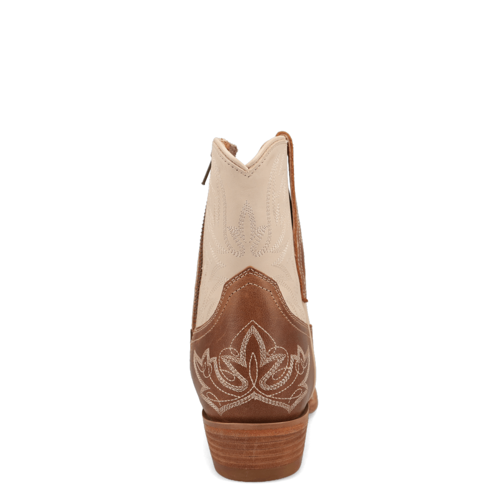 Saddle Tan/Ivory-WRANGLER Womens Myrtle Leather Snip-Toe Western Bootie