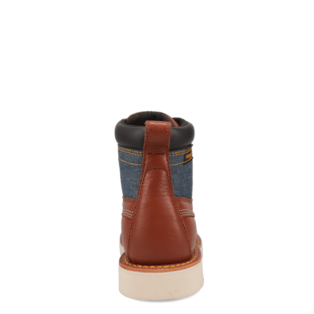 Saddle Tan/Washed Denim-WRANGLER Womens Tessa Steel-Toe Denim Wedge Work Boot