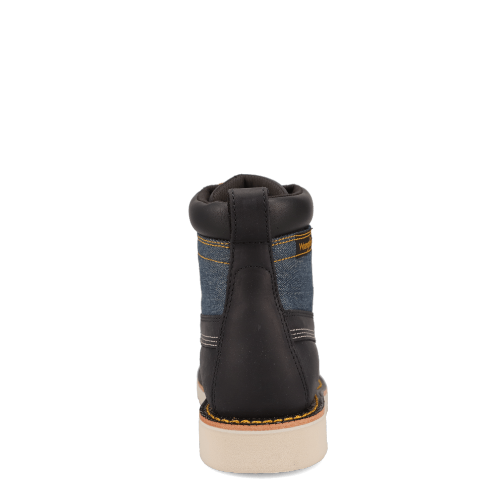 Indigo/Washed Denim-WRANGLER Womens Tessa Steel-Toe Denim Wedge Work Boot